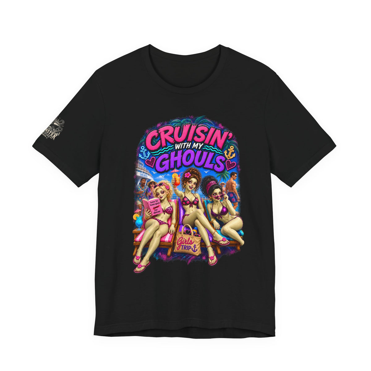Cruisin' With My Ghouls Beach Tee — Retro Pinup Halloween T‑Shirt