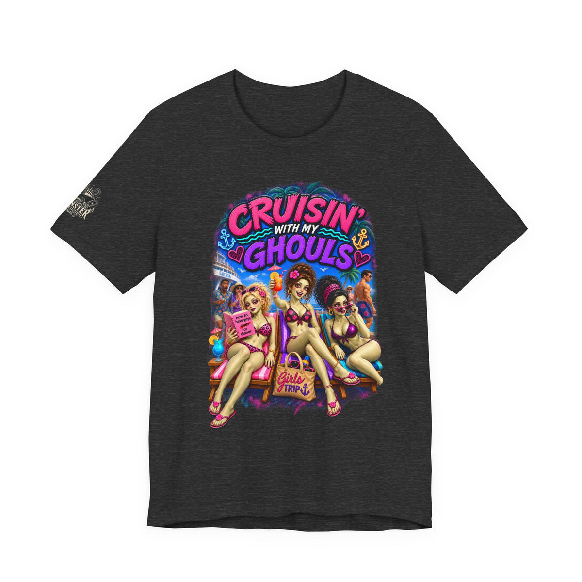 Cruisin' With My Ghouls Beach Tee — Retro Pinup Halloween T‑Shirt