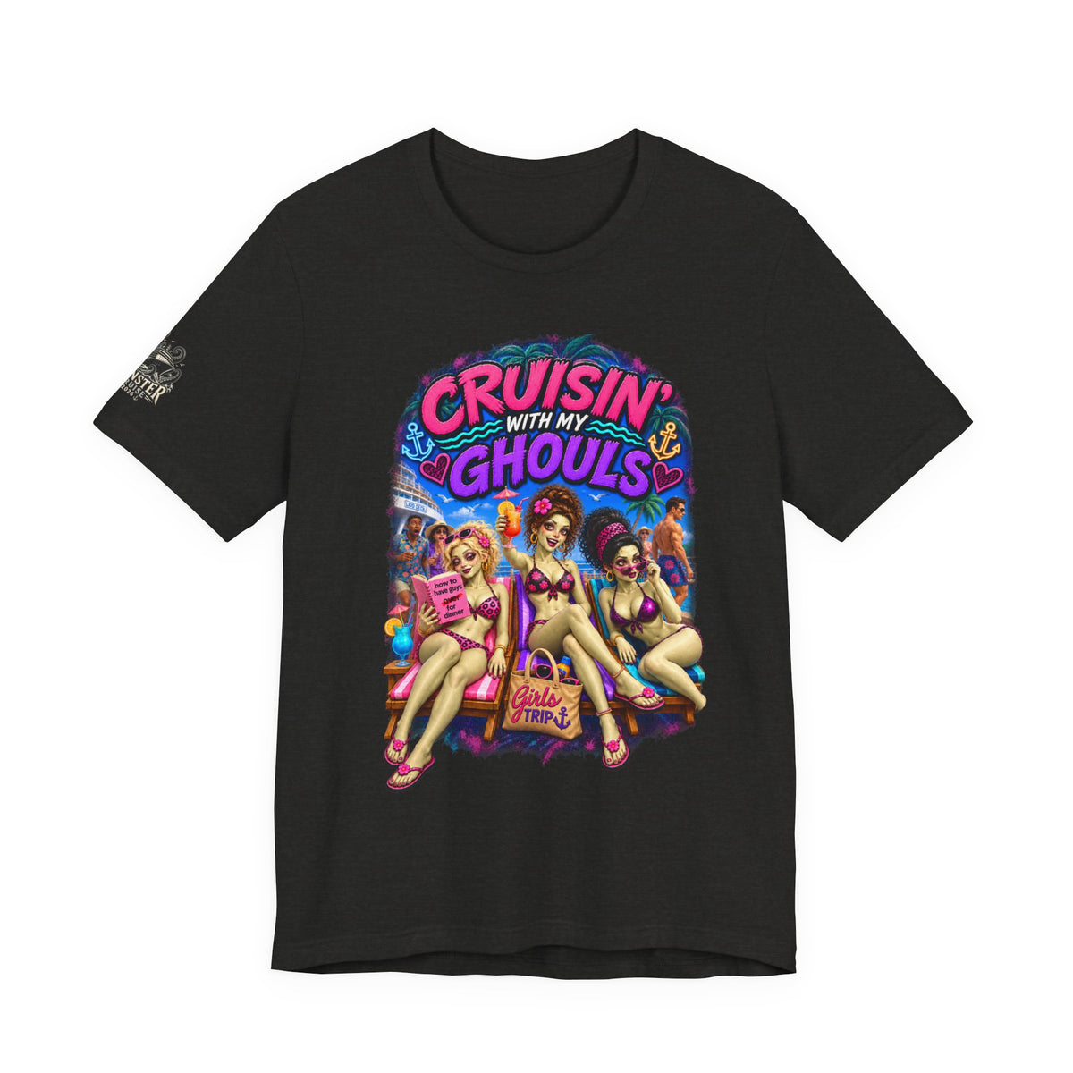 Cruisin' With My Ghouls Beach Tee — Retro Pinup Halloween T‑Shirt