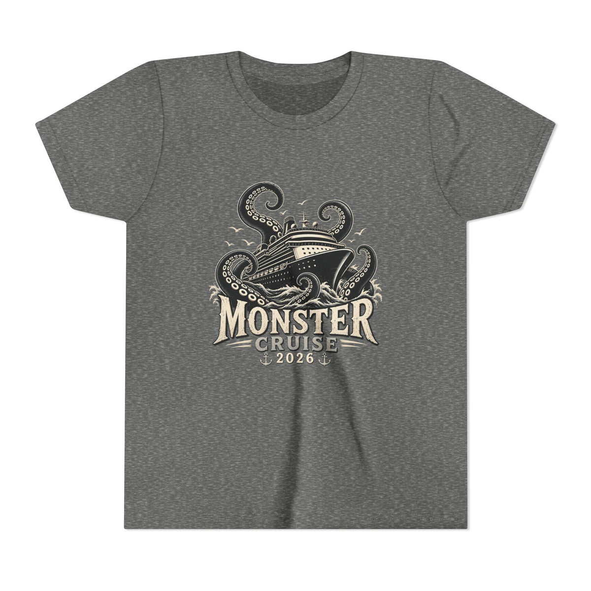 Monster Cruise Youth Tee — Kraken Ship Graphic Kids T-Shirt